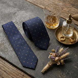 Navy Gold Fleur-de-Lis Foulard Tie