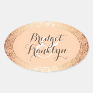 Navy Gold Floral Blush Wedding Oval Sticker
