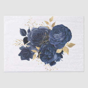 Navy Gold Floral Bouquet Watercolor Decoupage Tissue Paper