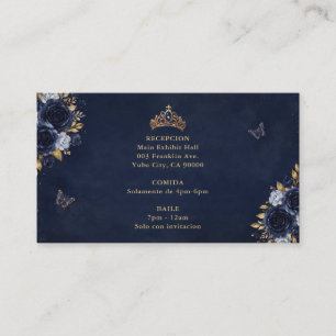 Navy Gold Floral Butterfly Quinceañera Enclosure Card
