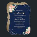 Navy Gold Floral Confetti 16th Birthday Party Invitation<br><div class="desc">More Pretty Floral Birthday Invitations in the Little Bayleigh Store!</div>