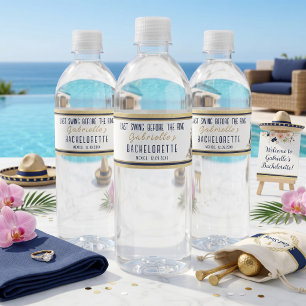 Navy Gold Floral Golf Bachelorette Party Water Bottle Label