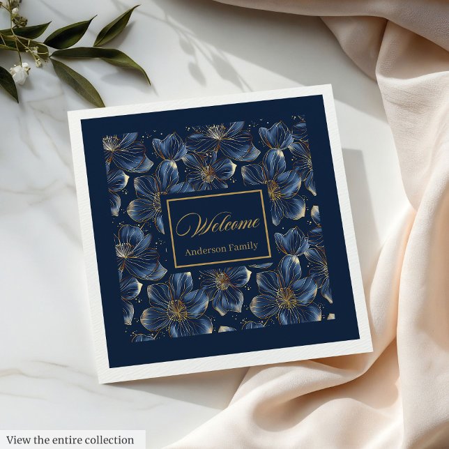 Navy Gold Floral Napkins Chic Wedding Table Decor (Navy Gold Floral Napkins Chic Wedding Table Decor)