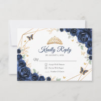 Navy Gold Floral Quinceanera Reply
