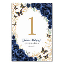 Navy Gold Floral Quinceanera