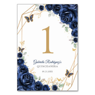 Navy Gold Floral Quinceanera Table Number