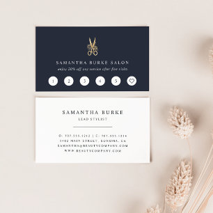 Navy & Gold Floral Scissors Logo Salon Loyalty Card