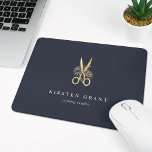 Navy & Gold Floral Scissors Salon Logo Mouse Pad<br><div class="desc">Chic personalised mousepad for your salon or hairstyling business features two lines of custom text in classic white lettering,  on a navy blue background adorned with a pair of flower-embellished scissors in faux gold foil.</div>