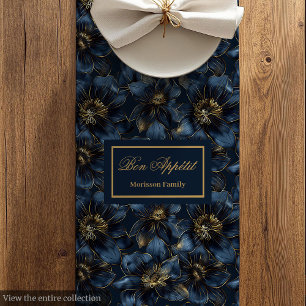 Navy Gold Floral Table Runner Trendy Minimalist