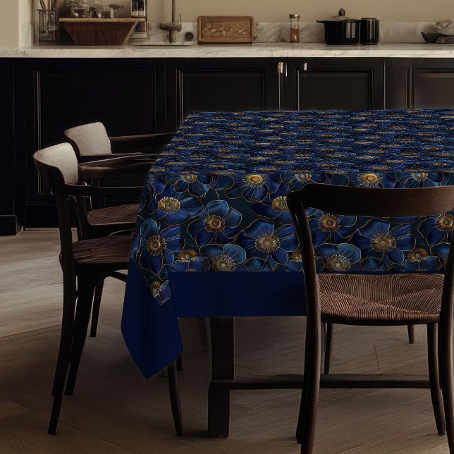Navy Gold Floral Tablecloth Elegant Monogram Decor (Navy Gold Floral Tablecloth Elegant Monogram Accent)