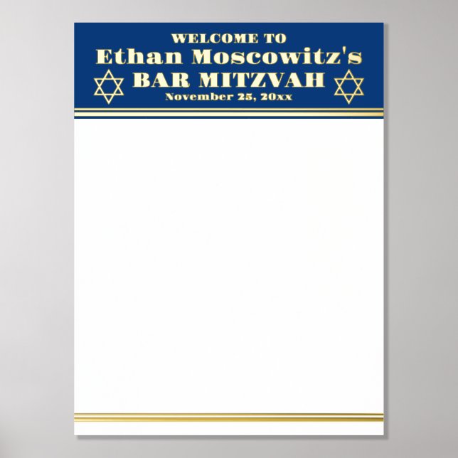 Navy, Gold FOIL Bar Mitzvah Sign-In Poster 2 (Front)