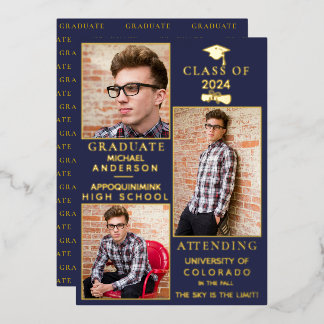 Navy Gold Foil HS Graduation Announcement