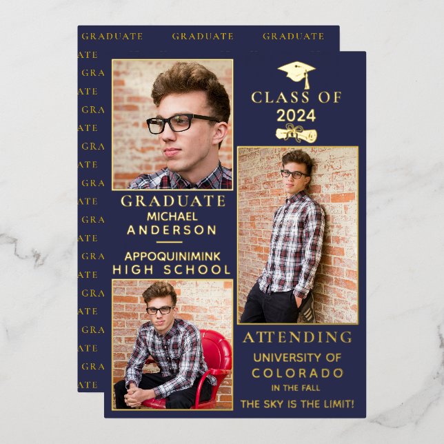 Navy Gold Foil HS Graduation Announcement (Front/Back)