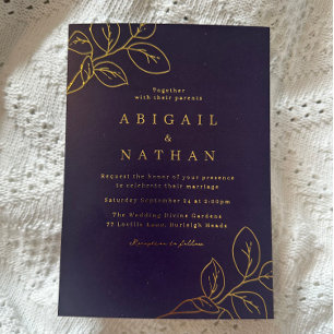 Navy & Gold Foil Leaves Wedding Golden