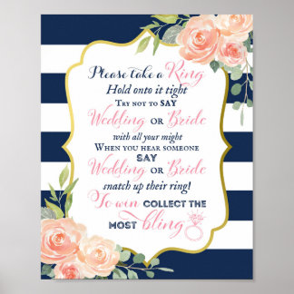 Navy Gold Foil Wedding | Bridal Shower Sign 8x10"