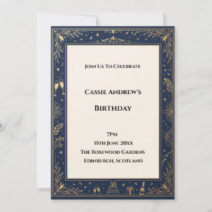 Navy Gold Frame Milestone Birthday Invitation