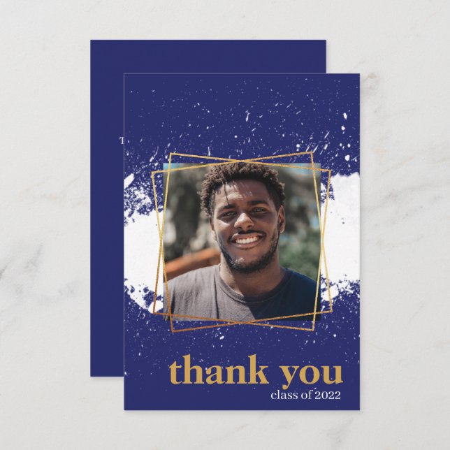 Navy & Gold Funky Splat Graduation Thank You Card (Front/Back)