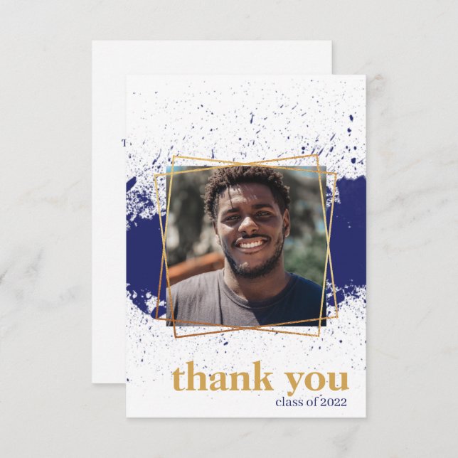 Navy & Gold Funky Splat Graduation Thank You Card (Front/Back)