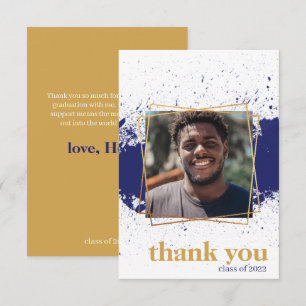 Navy & Gold Funky Splat Graduation Thank You Card