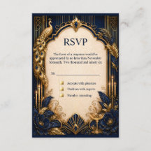 Navy gold gatsby peacock RSVP wedding luxurious