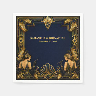 Navy gold Gatsby roaring twenties flapper wedding Napkin