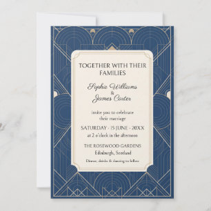 Navy Gold Geometric Art Deco Wedding Invitation