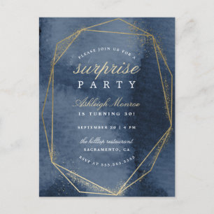 Navy & Gold Geometric Frame Surprise Party Invitation Postcard