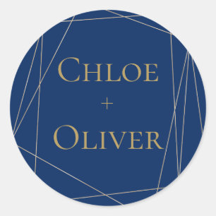 Navy Gold Geometric Personalised Classic Round Sticker