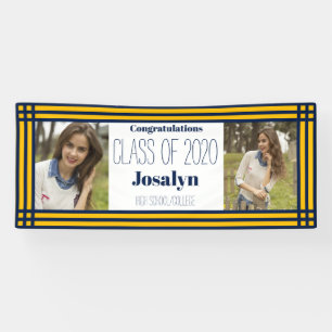 Navy Gold Geometric Two Photos Graduation Banner