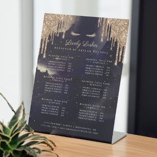 Navy & Gold Glam Glitter Drips Eyelash Services Pedestal Sign