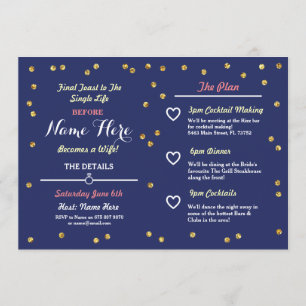 Navy Gold Glitter Bridal Shower Itinerary Invite