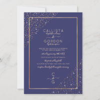 Navy Gold Glitter Confetti Corners Border Wedding