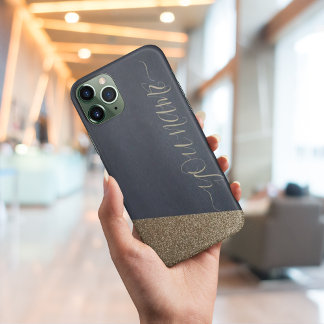  Navy gold glitter glam monogram iphone cases