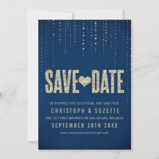 Navy & Gold Glitter Look Save The Dates Date