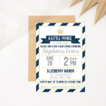 Navy Gold Glitter Prince Baby Shower Invite