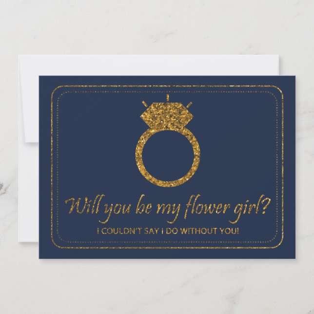 Navy & Gold Glitter Will You Be My Flower Girl? Invitation (Front)