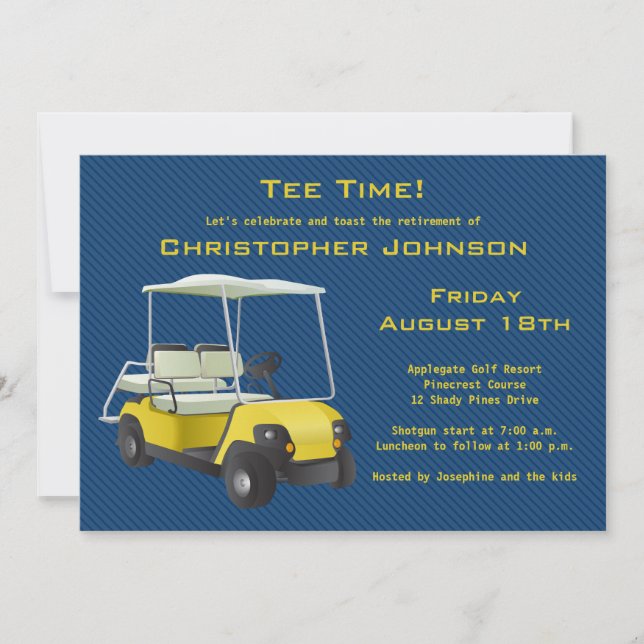 Navy Gold Golf Cart Retirement Party Invitation (Front)