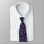 Navy Gold Golf Pattern Ball Flag Club Golfer  Tie<br><div class="desc">Minimal gold golf pattern with clubs,  balls,  and flags for golf players. Gift for golf club,  golfer,  golf player,  team,  coach. Monochrome golden modern trendy black and white golf golfer golf player pattern gift home decor,  towels,  ...  Navy blue colour neck tie with gold golf pattern</div>