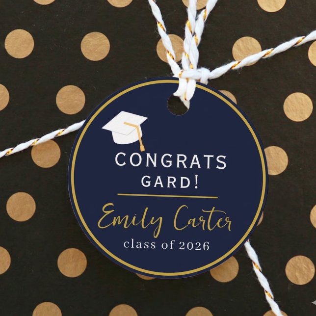 Navy Gold Graduation Favour Tag Personalised 2026 (Creator Uploaded)