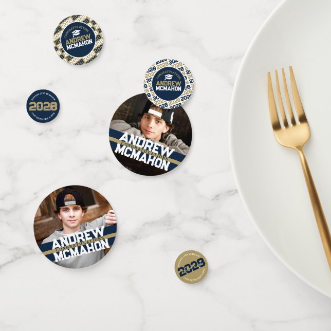 Navy & Gold Graduation Photo Personalised Party Confetti (Group)