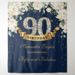 Navy Gold Greenery Floral 90th birthday backdrop Tapestry<br><div class="desc">Navy Gold Greenery Floral 90th birthday backdrop tapestry,  Contact me for matching items or for customisation,  Blush Roses ©</div>