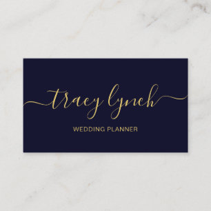 Navy Gold  Handwritten Script Calligraphy Business Card