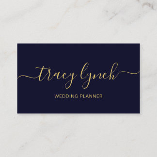 Navy Gold Handwritten Script Calligraphy Business Card
