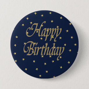 Navy Gold  Happy Birthday 7.5 Cm Round Badge