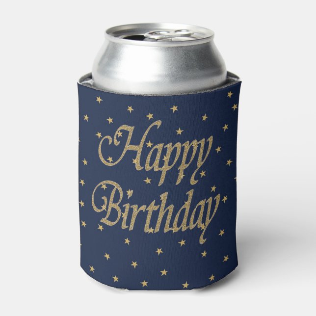 Navy Gold  Happy Birthday Can Cooler (Can Front)