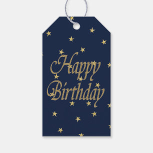 Navy Gold Happy Birthday Gift Tags