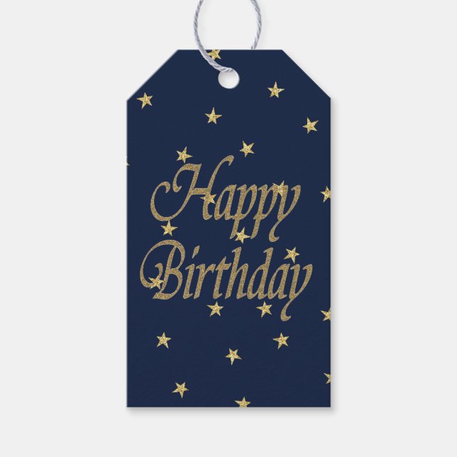 Navy Gold  Happy Birthday Gift Tags (Front)