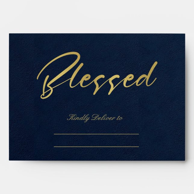 NAVY GOLD HOLLY BERRIES CHRISTMAS BLESSED PHOTO ENVELOPE (Front)