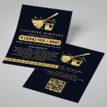 Navy & Gold House Cleaning Services QR Code Flyer<br><div class="desc">Modern,  elegant navy and gold cleaning services business flyer. Design features faux foil texture gold logo with cleaning icons ,  your name or business name and contact number,  serviced on the front. Personalise further with your contact details in the back. Perfect for domestic and industrial cleaning services.</div>