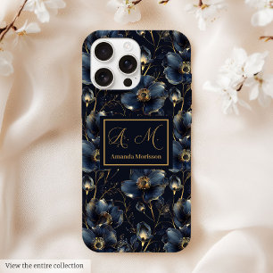 Navy Gold iPhone Case Sweet Sixteen Floral Design